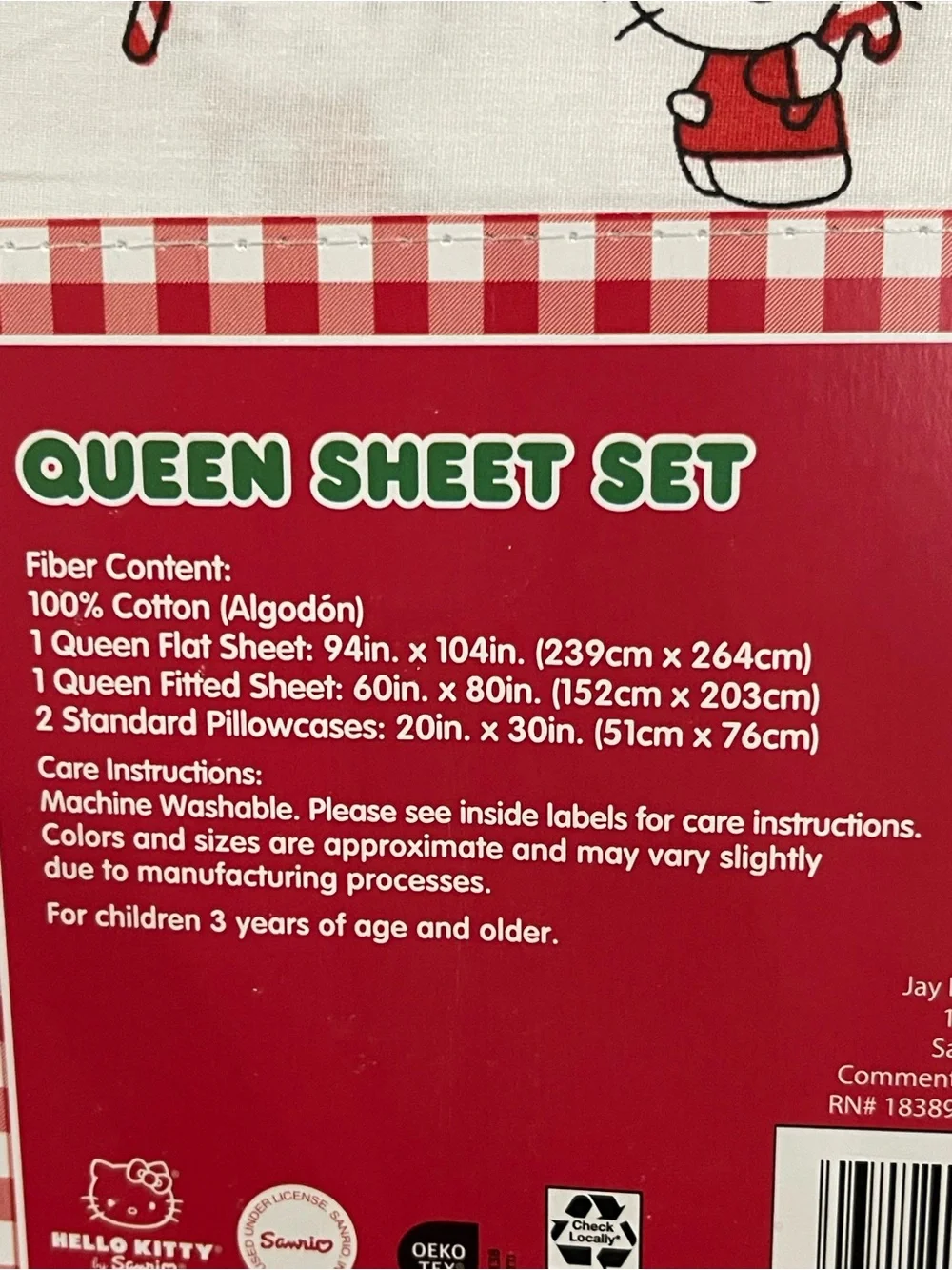 Hello Kitty Candy Cane Christmas Queen Sheet Set - Hello Kitty Queen Sheet Set
